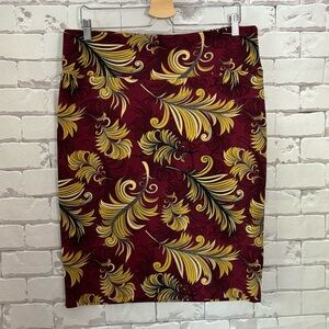 LuLaRoe Red and Gold Pencil Skirt Knee-Length Cocktail
